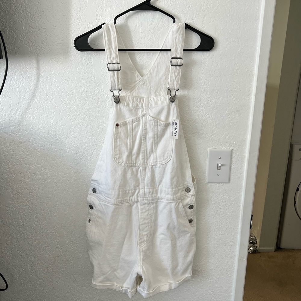 Old Navy White Denim Short Overalls Romper